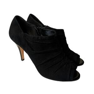 Antonio Melani Suede Zip Y2K Shootie Stiletto Peep Toe Booties Size 7.5 Black